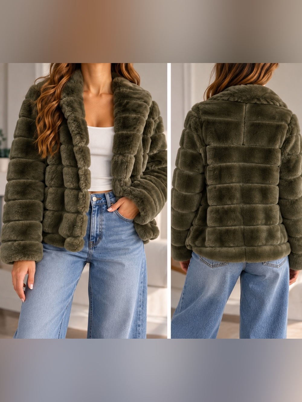 APPARIS Olive Green Faux Fur Plush Jacket Coat XS
